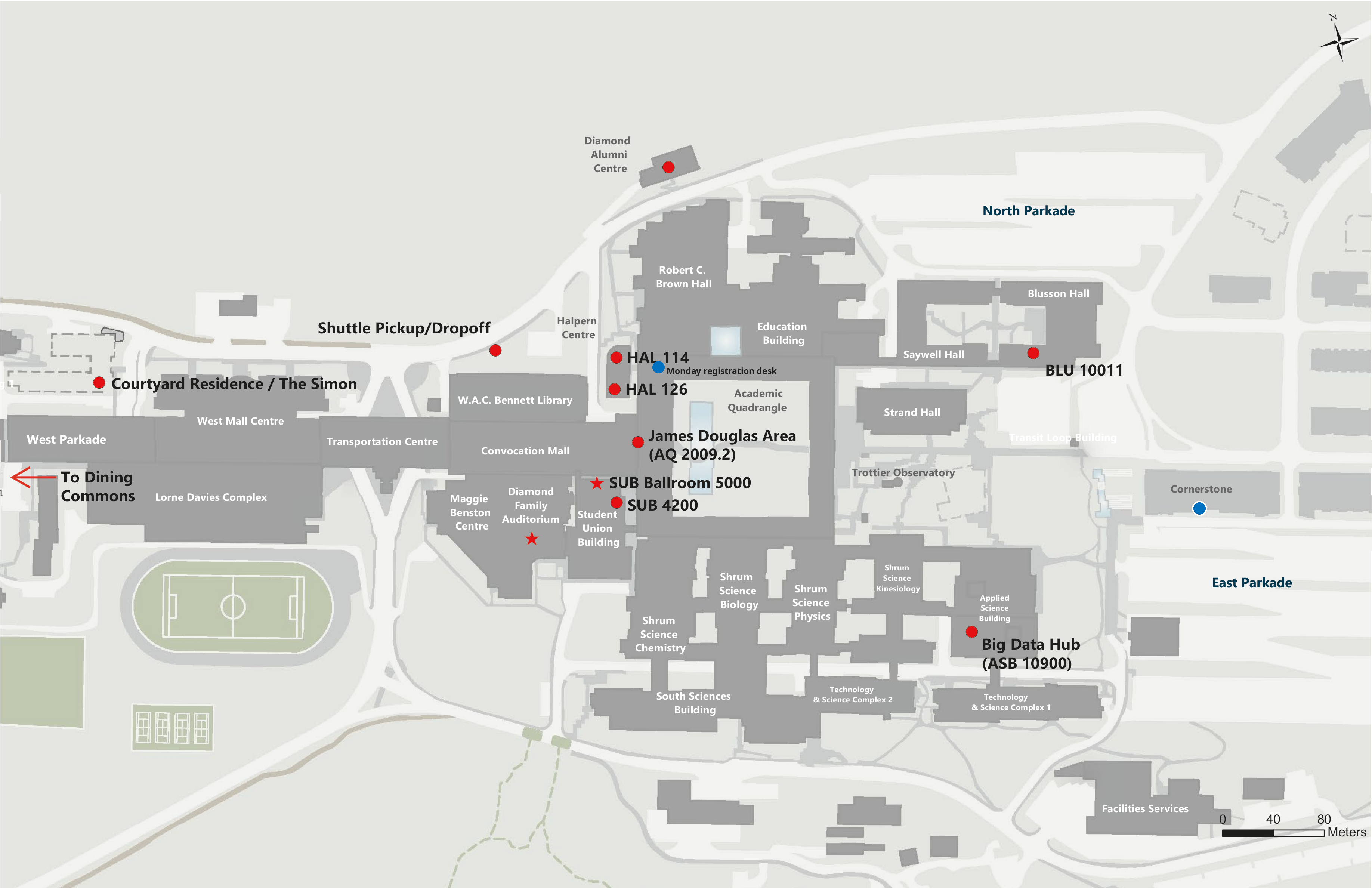 AI/CRV 2026 venue map of SFU Burnaby Campus